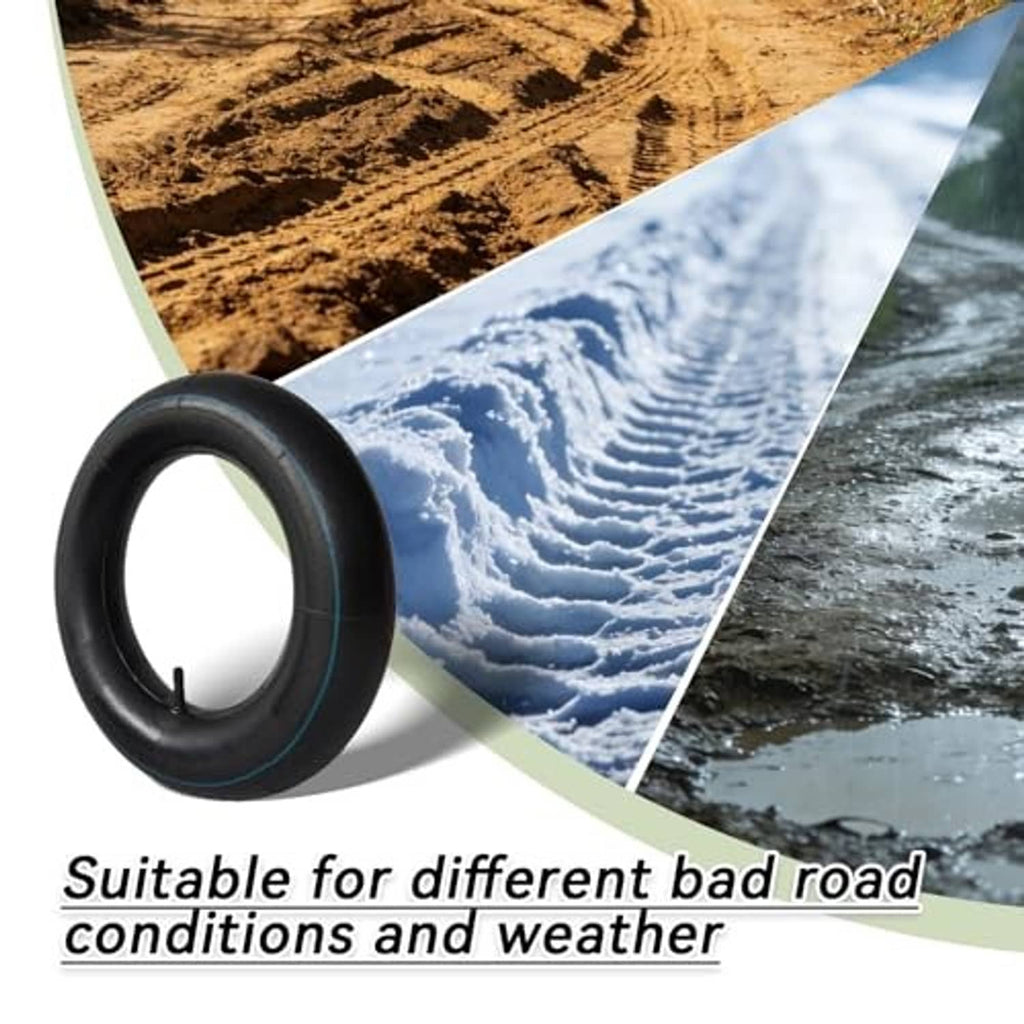 Black 4.00-10 inner tube with blue stripe and straight valve stem