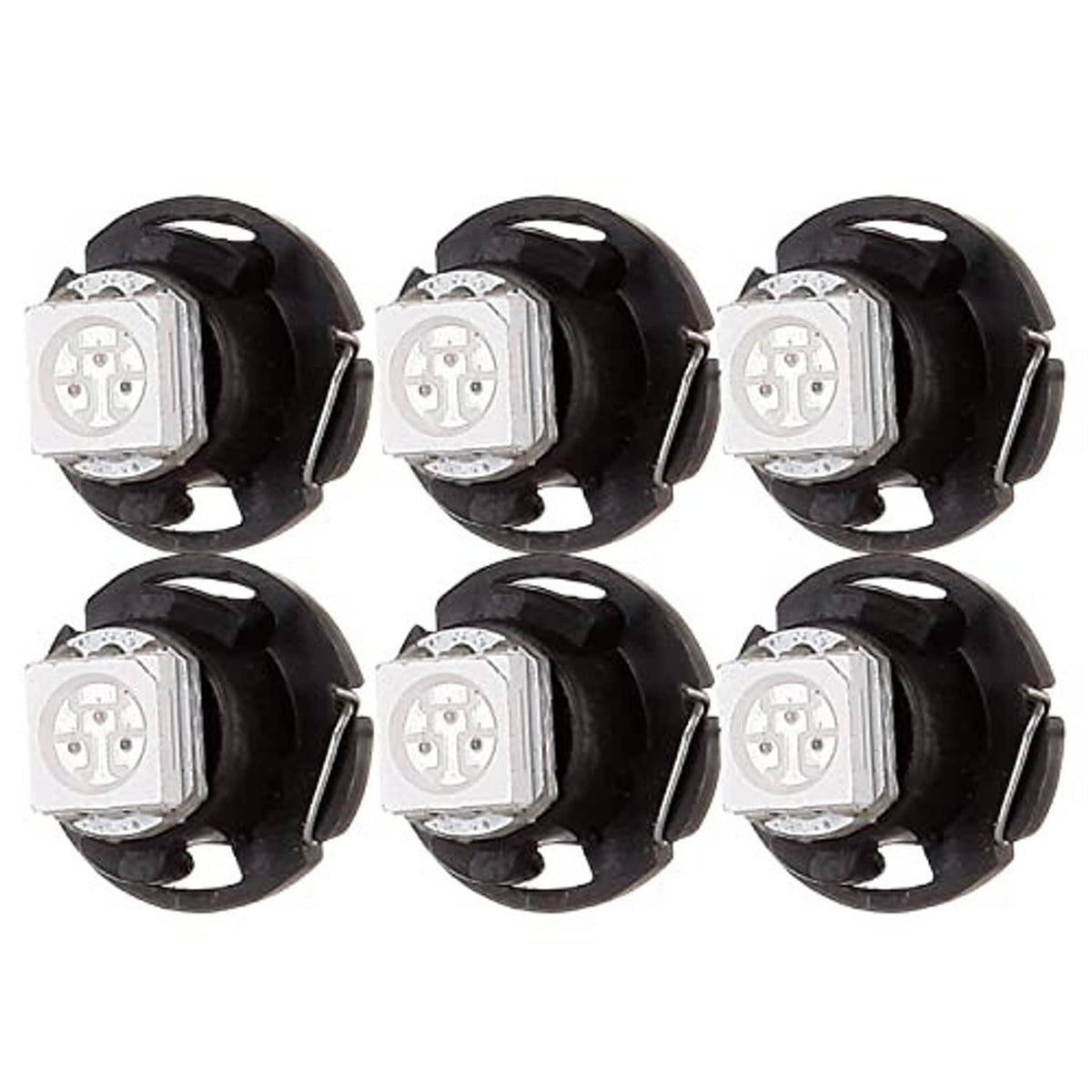 6-pack T4.7 neo-wedge LED bulbs, black housings with visible white LED modules