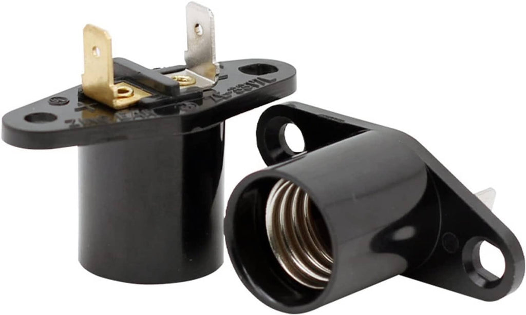 Black E17 lamp holder socket with brass terminals and mounting slots