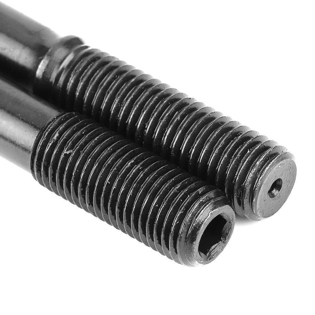 Close-up of black threaded engine head stud with hex opening end