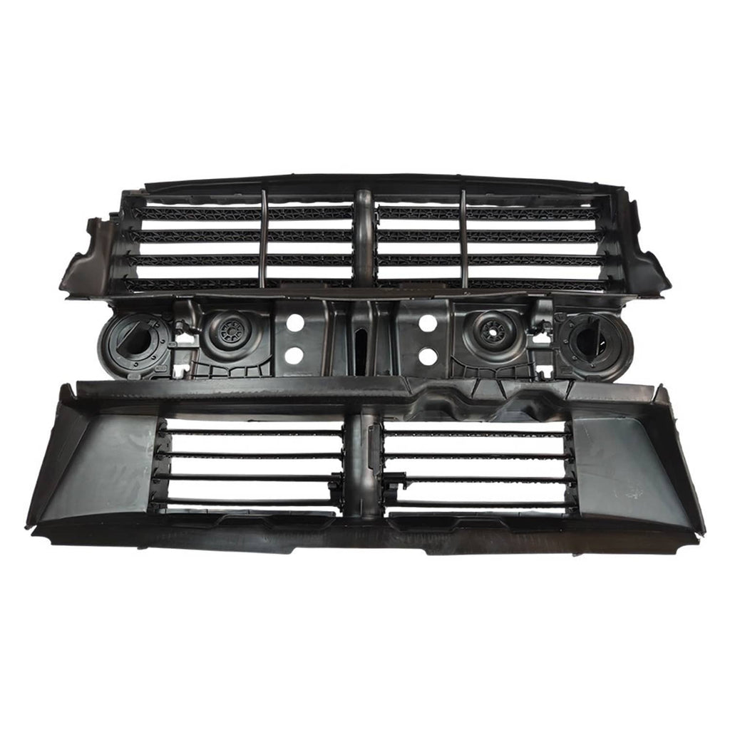 Front grille shutter assembly with motor, grille slats with circular motor housings
