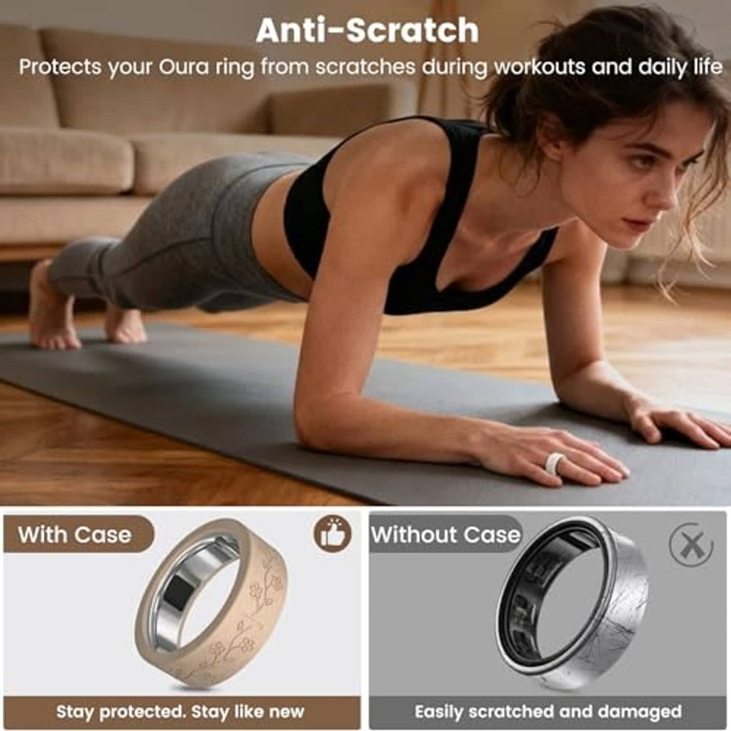 Gray ring cover with floral embossing on a fitness case; wide protective band