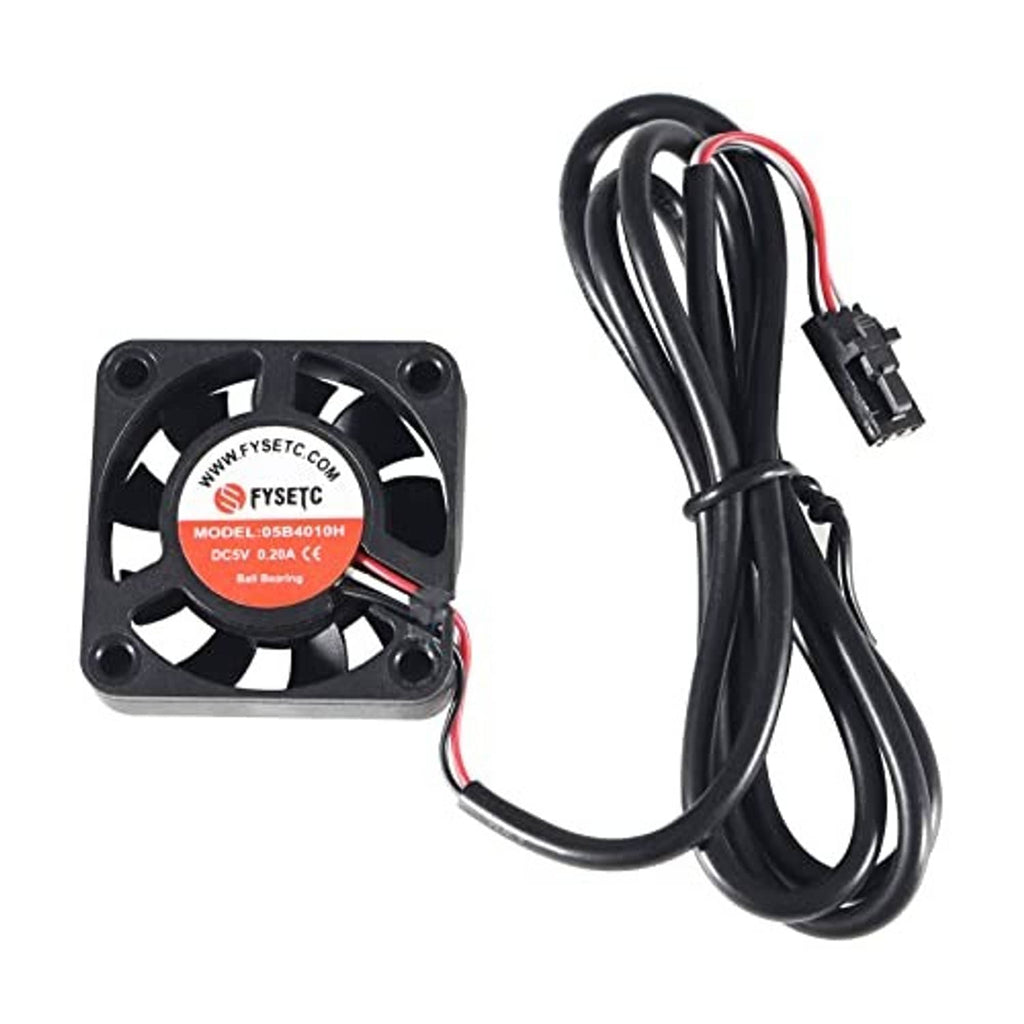 Square cooling fan with red label and black power cable with connector