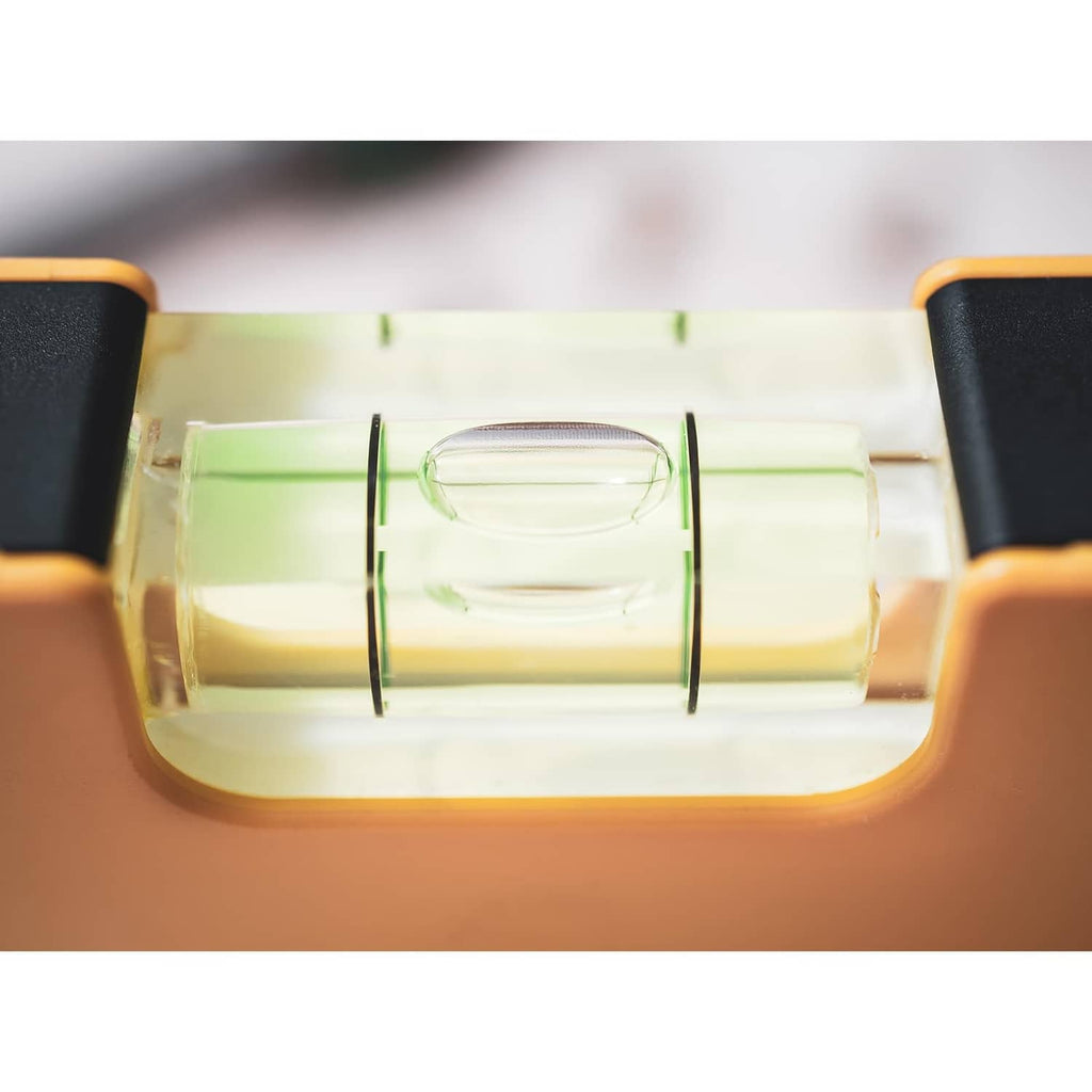HARFINGTON bubble level vial in tool housing, neon yellow liquid under clear window