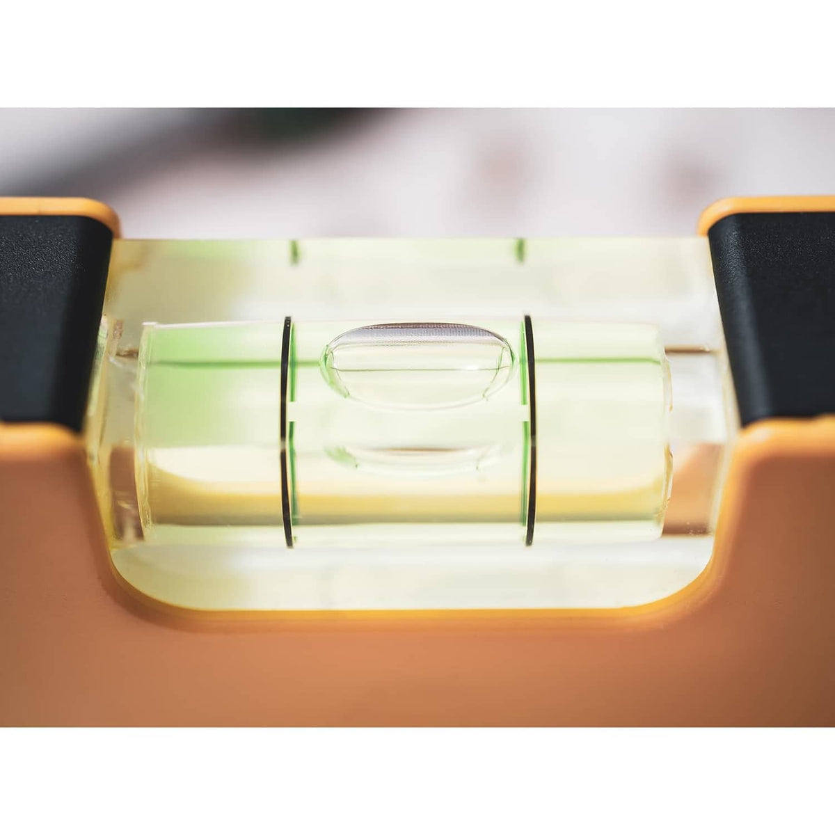HARFINGTON bubble level vial in tool housing, neon yellow liquid under clear window