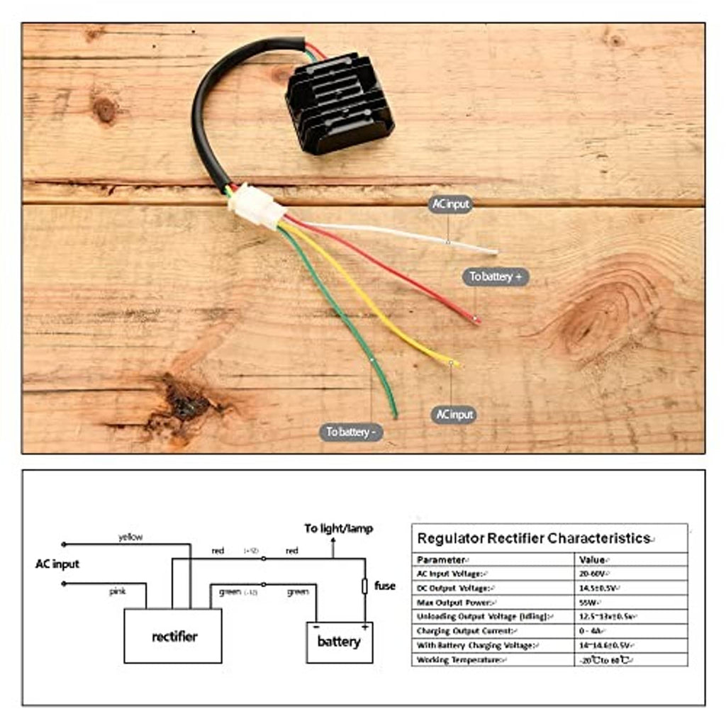 Regulator rectifier wiring diagram showing AC input, rectifier, and battery connections