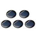 Set of five mini round solar cell panels, polycrystalline, blue cells with black edges.