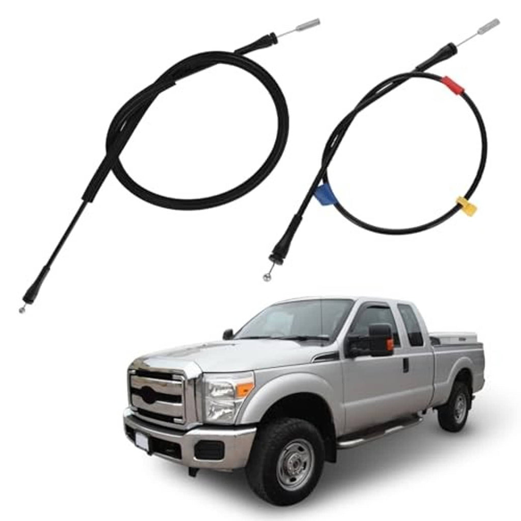 Set of black door latch release cables with metal tips and colored connector bands