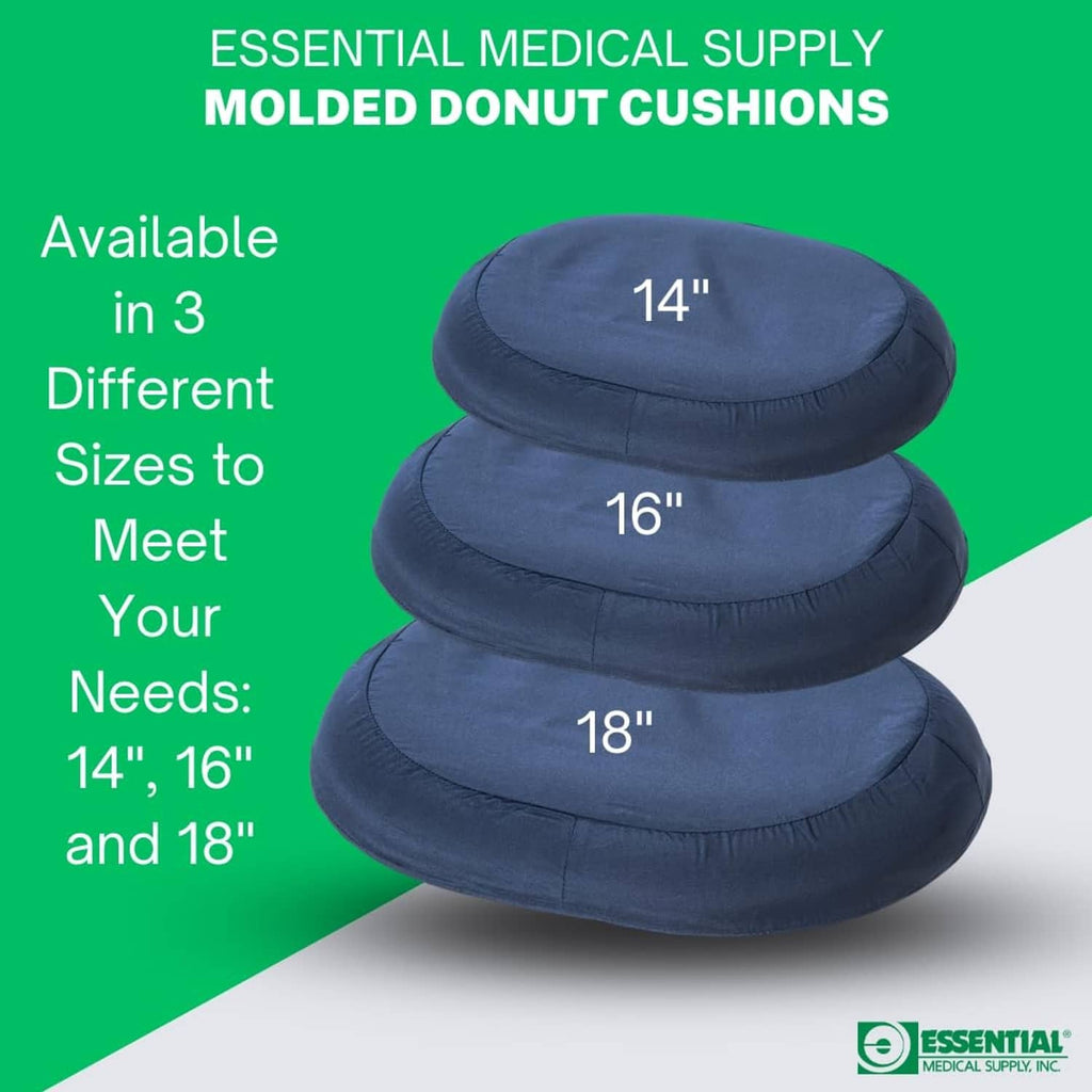 Stacked navy molded donut cushions with padded rings