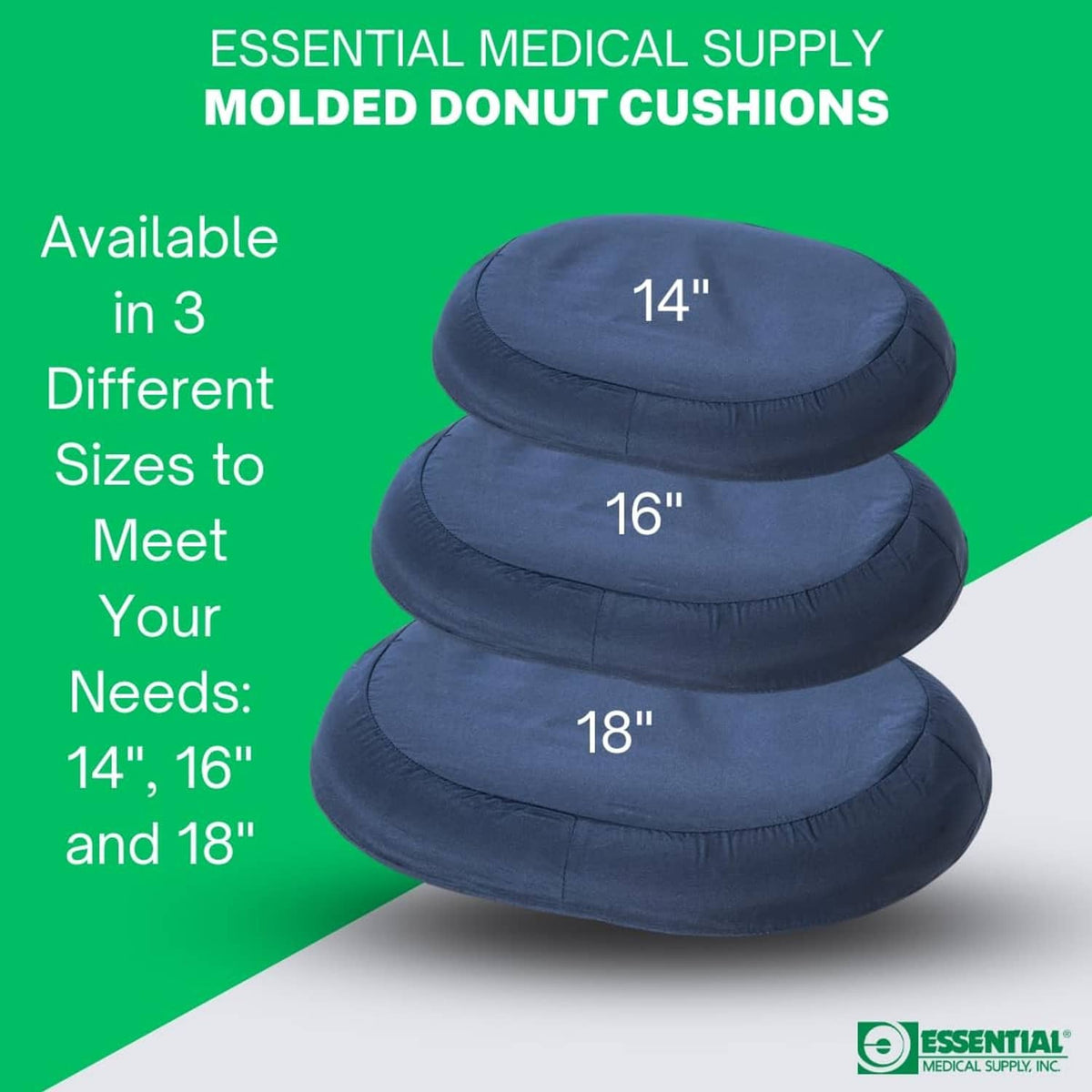 Stacked navy molded donut cushions with padded rings