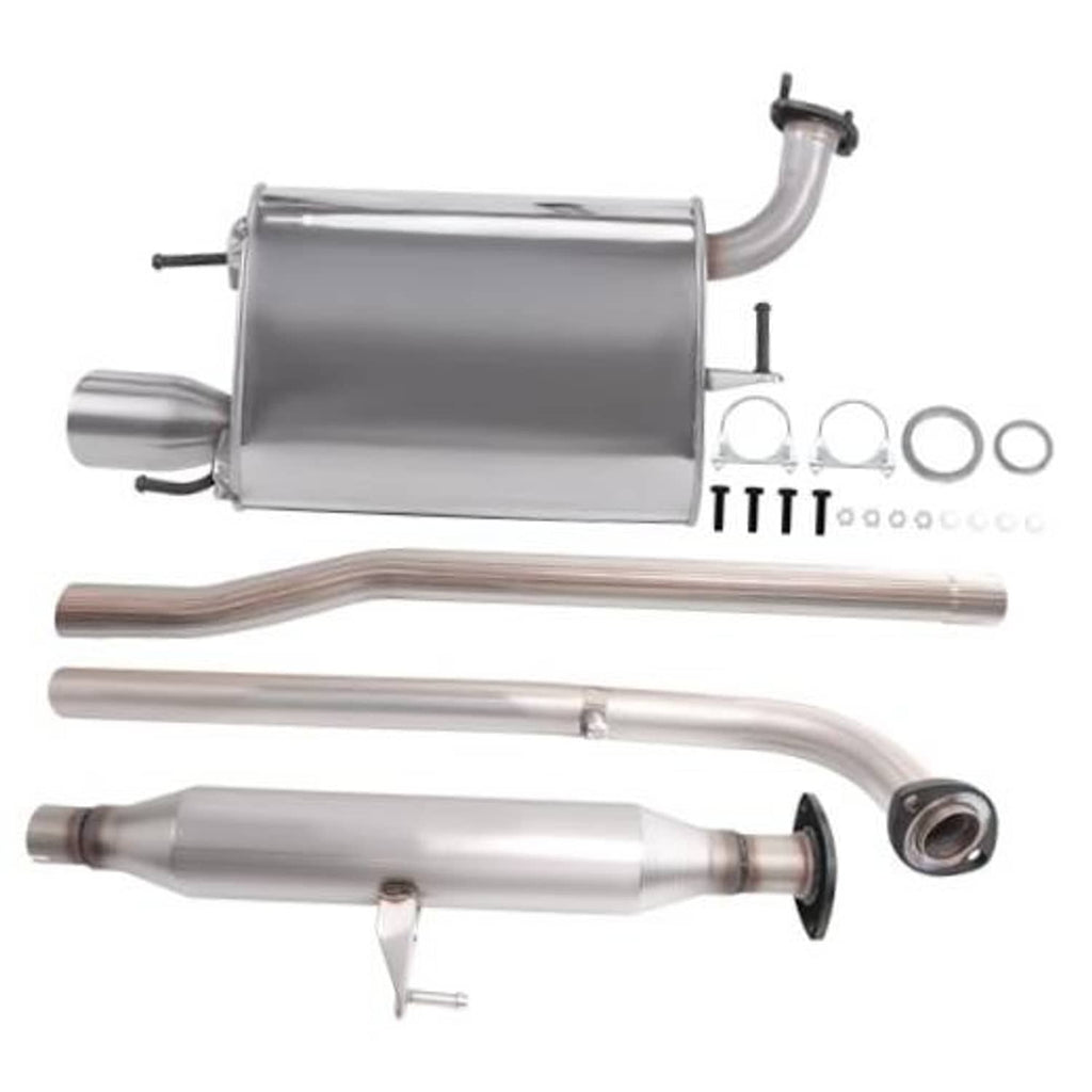 Stainless exhaust resonator muffler with curved inlet pipe and mounting hardware