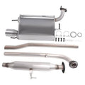 Stainless exhaust resonator muffler with curved inlet pipe and mounting hardware