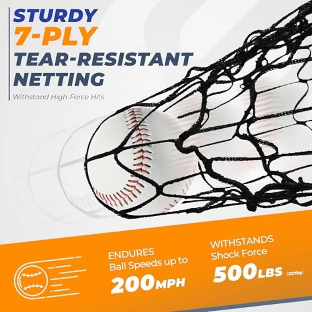 Black netting with baseball detail, showing heavy-duty mesh and tear-resistant strands