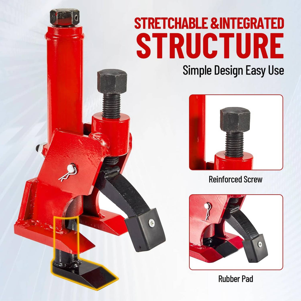 Red tire bead breaker with reinforced screw and integrated rubber pad
