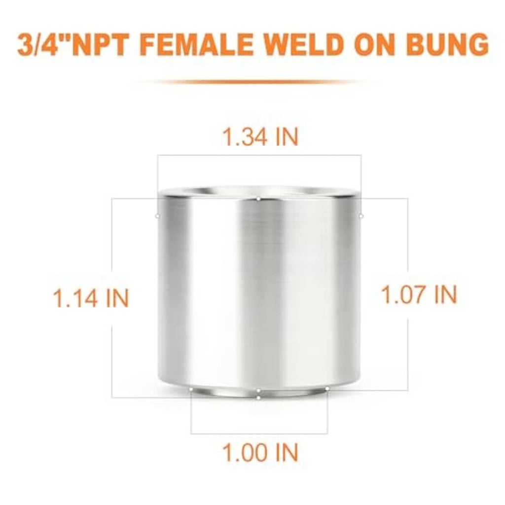 Aluminum weld-on bung fitting with female 3/4" NPT thread opening, shown front