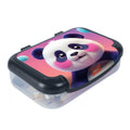 ZIPIT recycled plastic pencil box with panda artwork, black hinged lid and latch