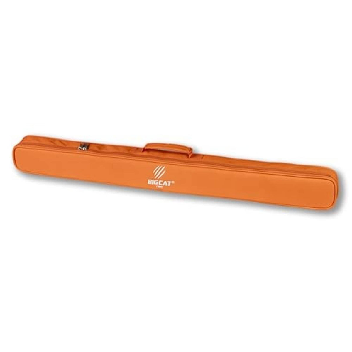 Orange soft cue case with zipper, BIGCAT CUES branding, and carry handle