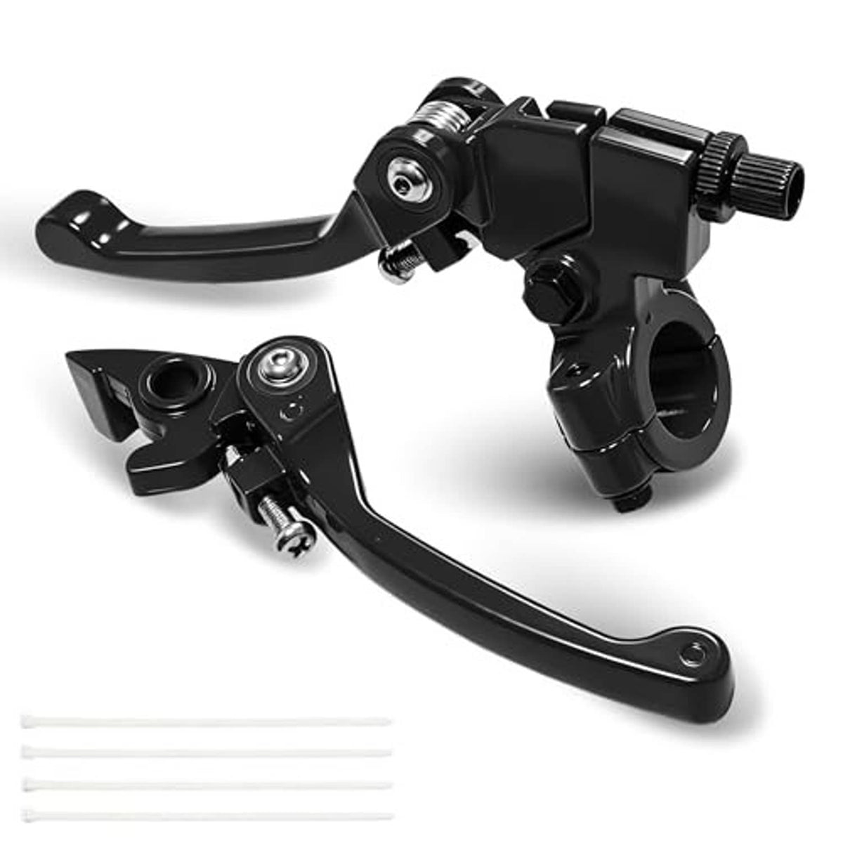 Black folding clutch and brake levers with adjustable perch clamp and screws.