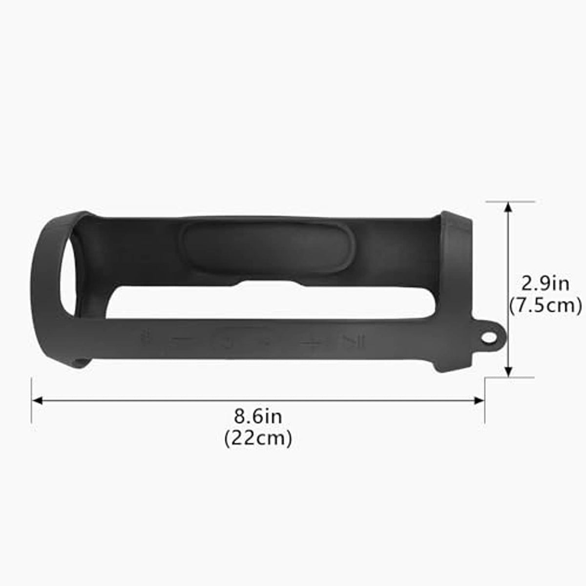 Black silicone speaker cover: 8.6 in (22cm) long, 2.9 in (7.5cm) wide