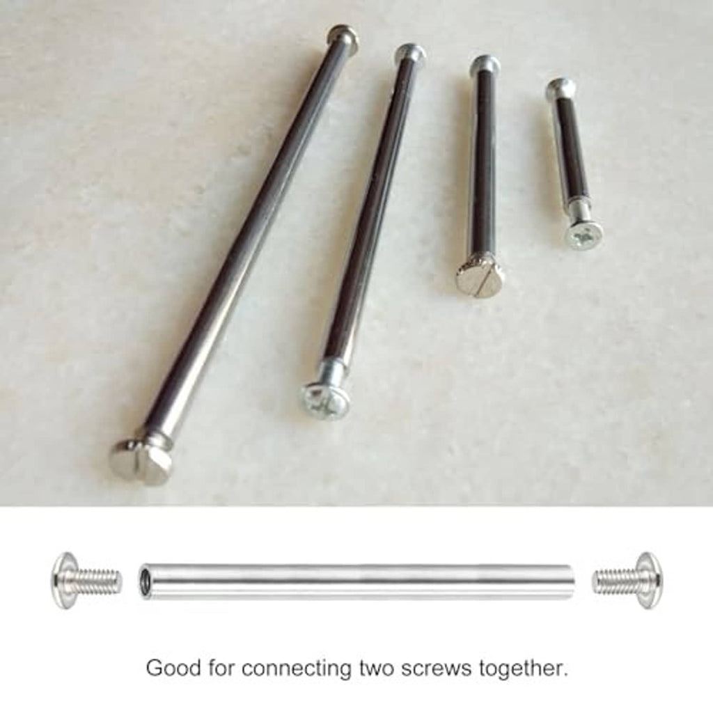 Four metal threaded rods with washers; coupling-style sleeves for connecting screws