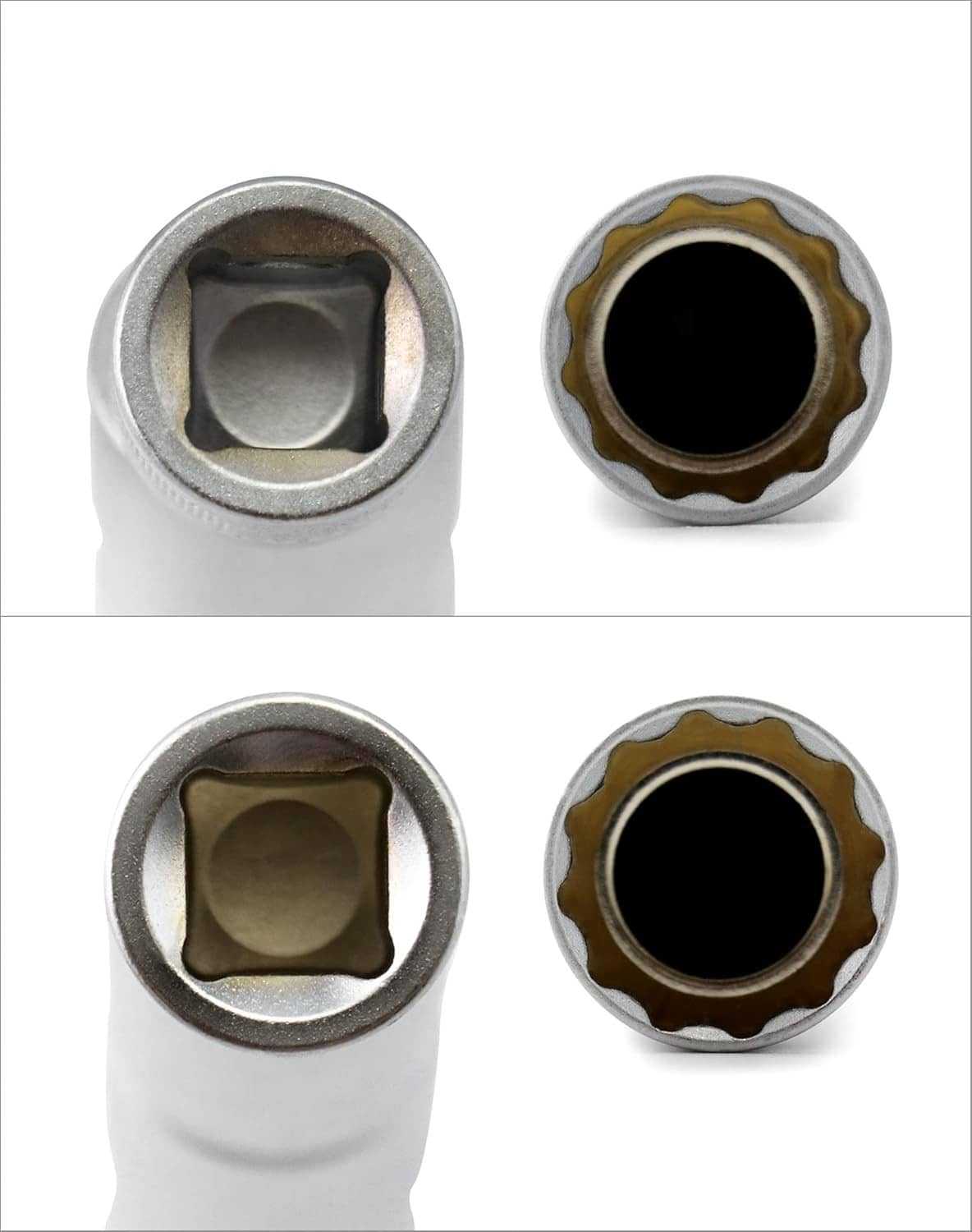 Magnetic spark plug socket ends with drive interior for 14 mm and 16 mm