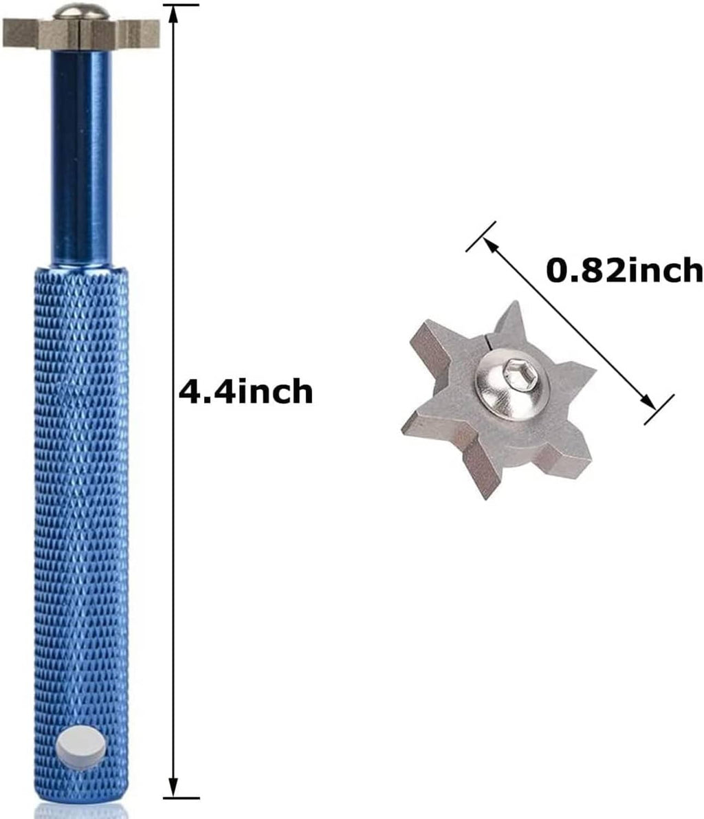 Blue textured-grip golf club groove sharpener with silver star cutter head