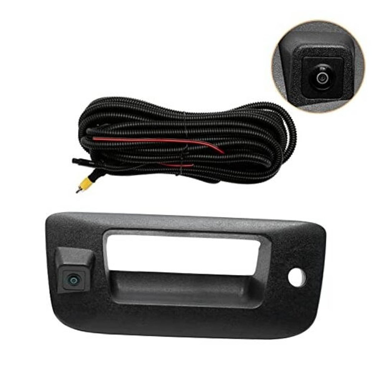 Tailgate handle back up camera with attached cable, black housing
