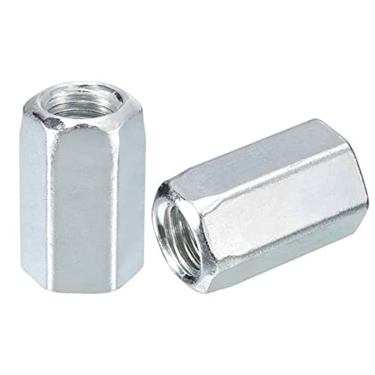 Galvanized hex coupling nuts with internal threads, carbon steel pair view
