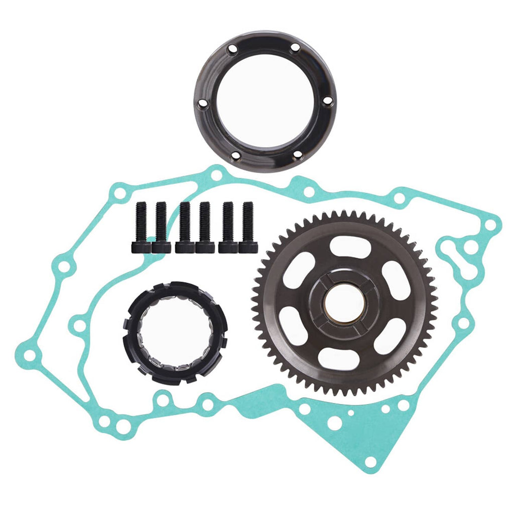Starter clutch kit with gear sprocket, sprag bearing, gasket, and fasteners