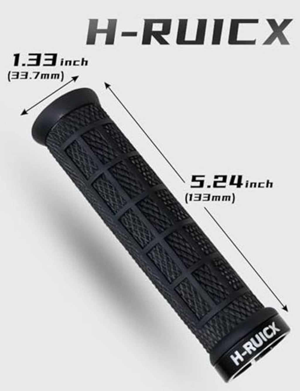 Dark textured handlebar grip with end cap, close-up showing grip length