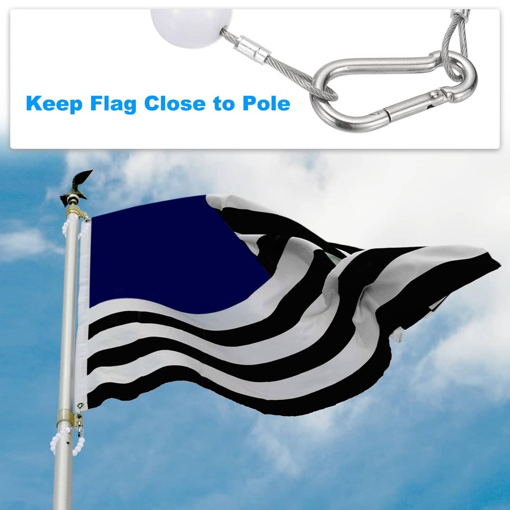 Beaded flagpole retainer ring attached to metal clip