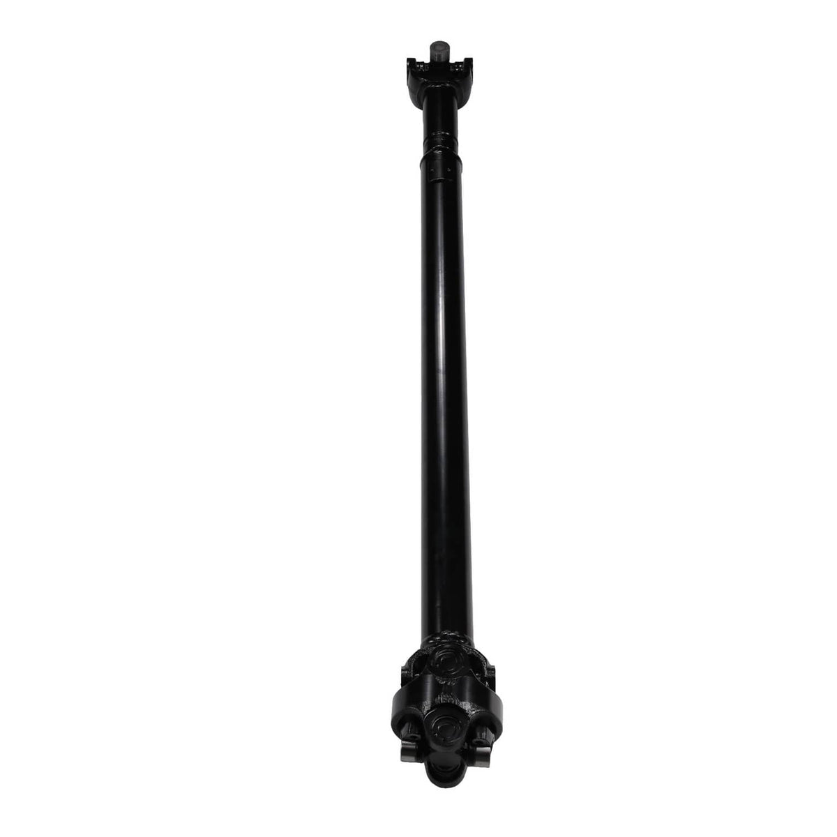 Front drive shaft assembly vertical view, black shaft with mounting ends
