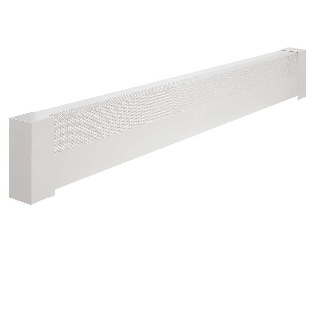 White baseboard heater cover with textured front and recessed side openings