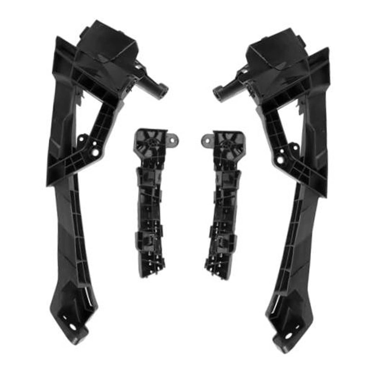 Black plastic headlight and bumper bracket mount retainer kit, two side supports and clips