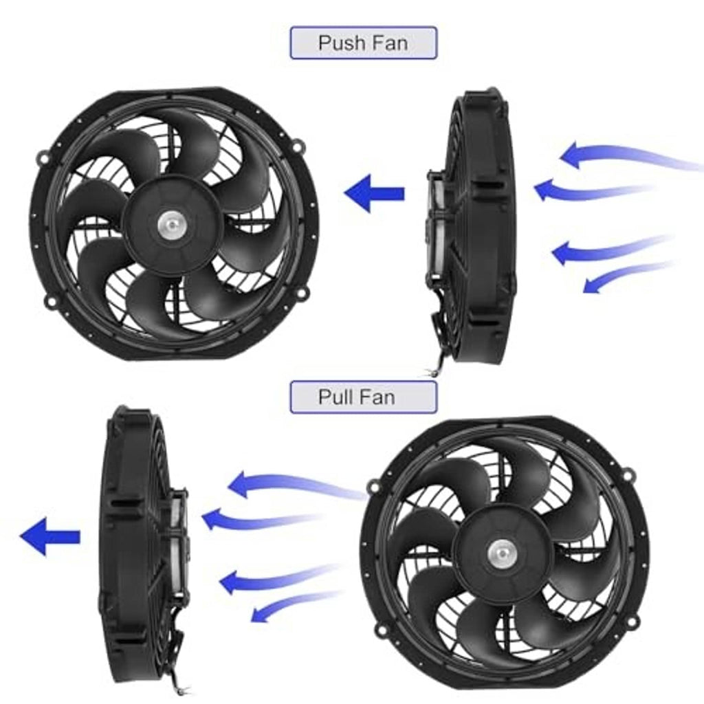 Radiator fan kit for push or pull airflow, black 10-inch fan with side control module