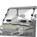 Vented front windshield with black mounting brackets for off-road UTV, clear panel