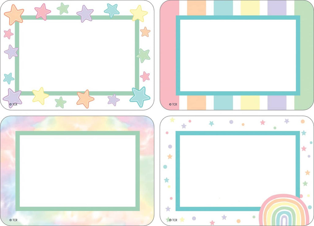 Pastel pop name label set with star and rainbow borders, blank interior