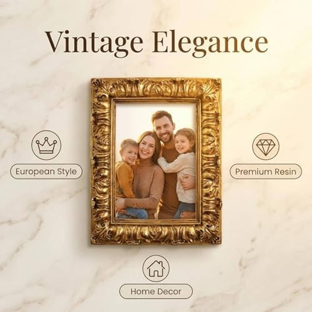 Ornate antique gold picture frame with family portrait photo