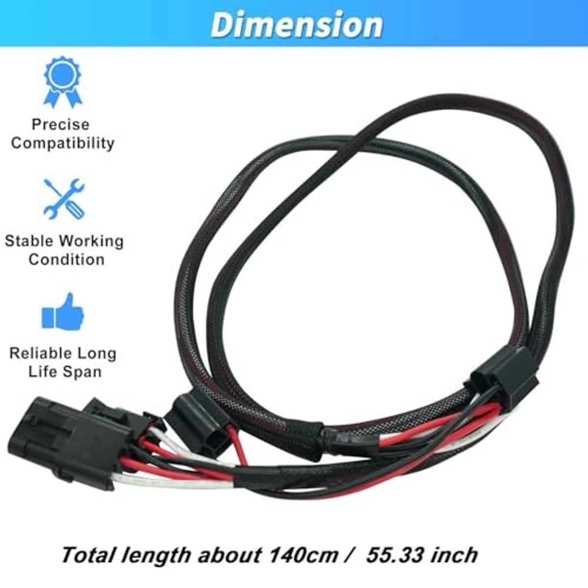 Headlight wiring harness pigtail with braided black cable and terminal connectors