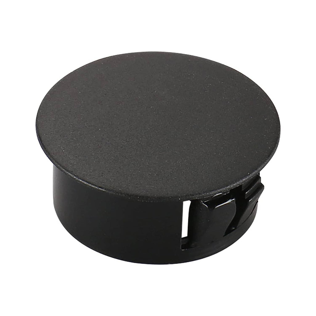 Black round plastic locking hole plug cover with built-in grip tabs