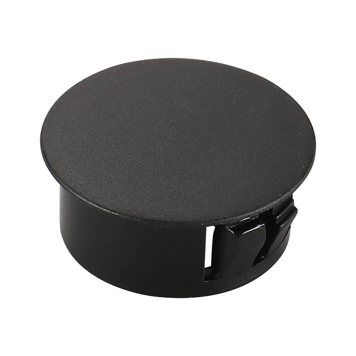 Black round plastic locking hole plug cover with built-in grip tabs