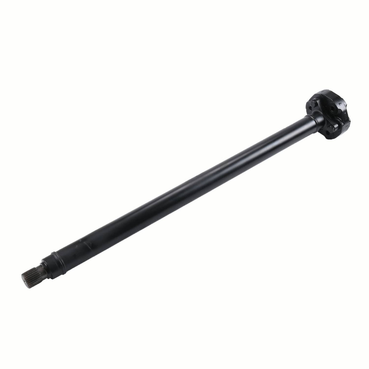 Front drive shaft with splined tip and flange yoke, black metal
