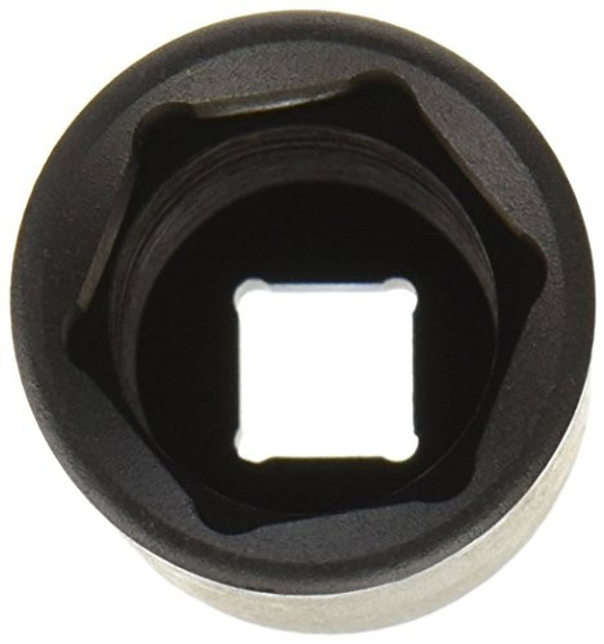 Impact socket interior with internal square drive, dark-walled recess
