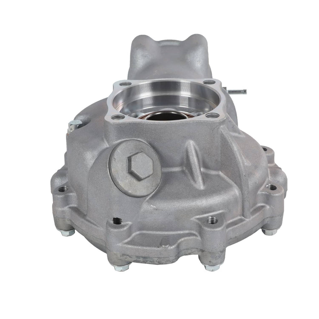 Rear differential gear case rear side with machined oil housing and bolt points