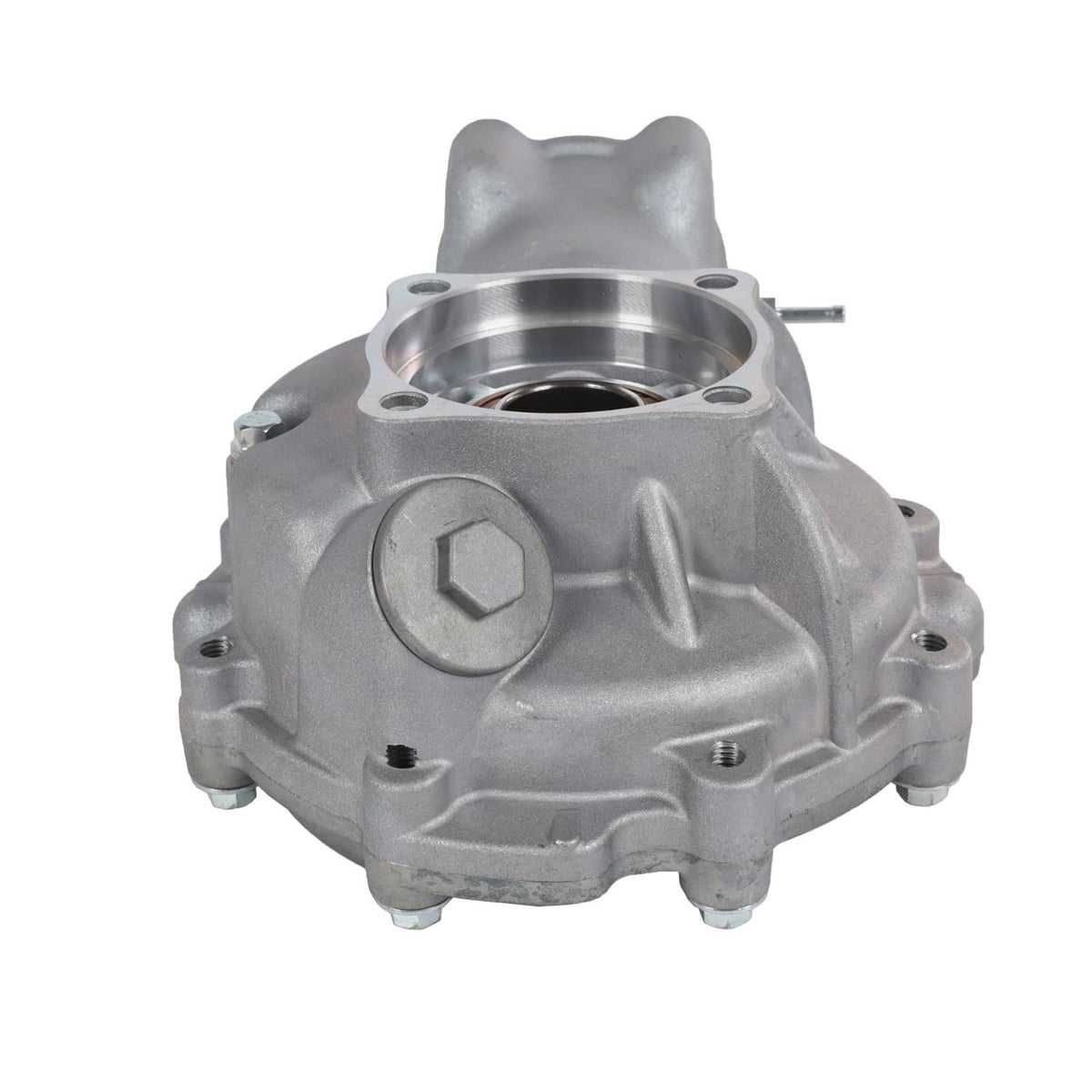 Rear differential gear case rear side with machined oil housing and bolt points