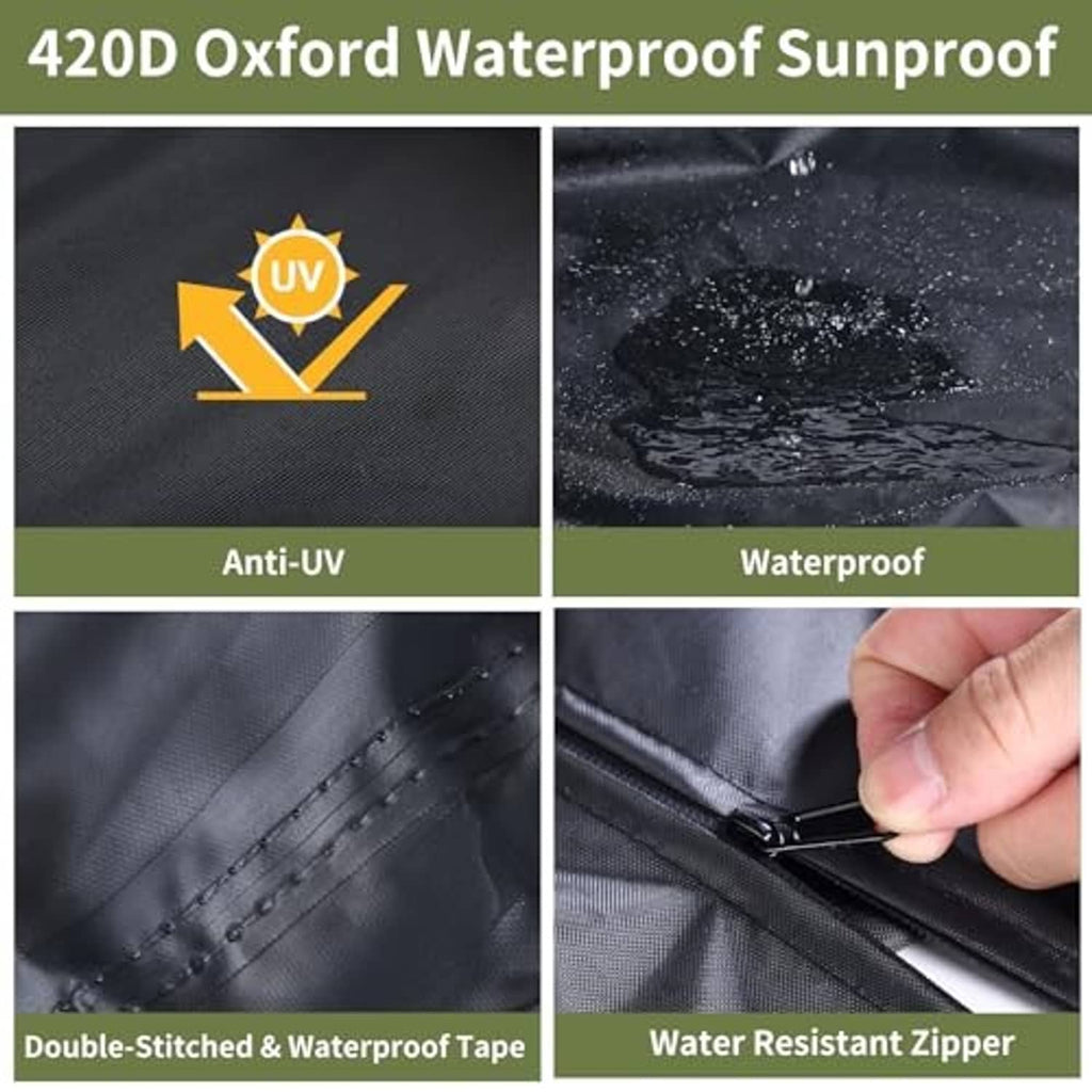 Black 420D-style tire cover material with waterproof tape and water-resistant zipper