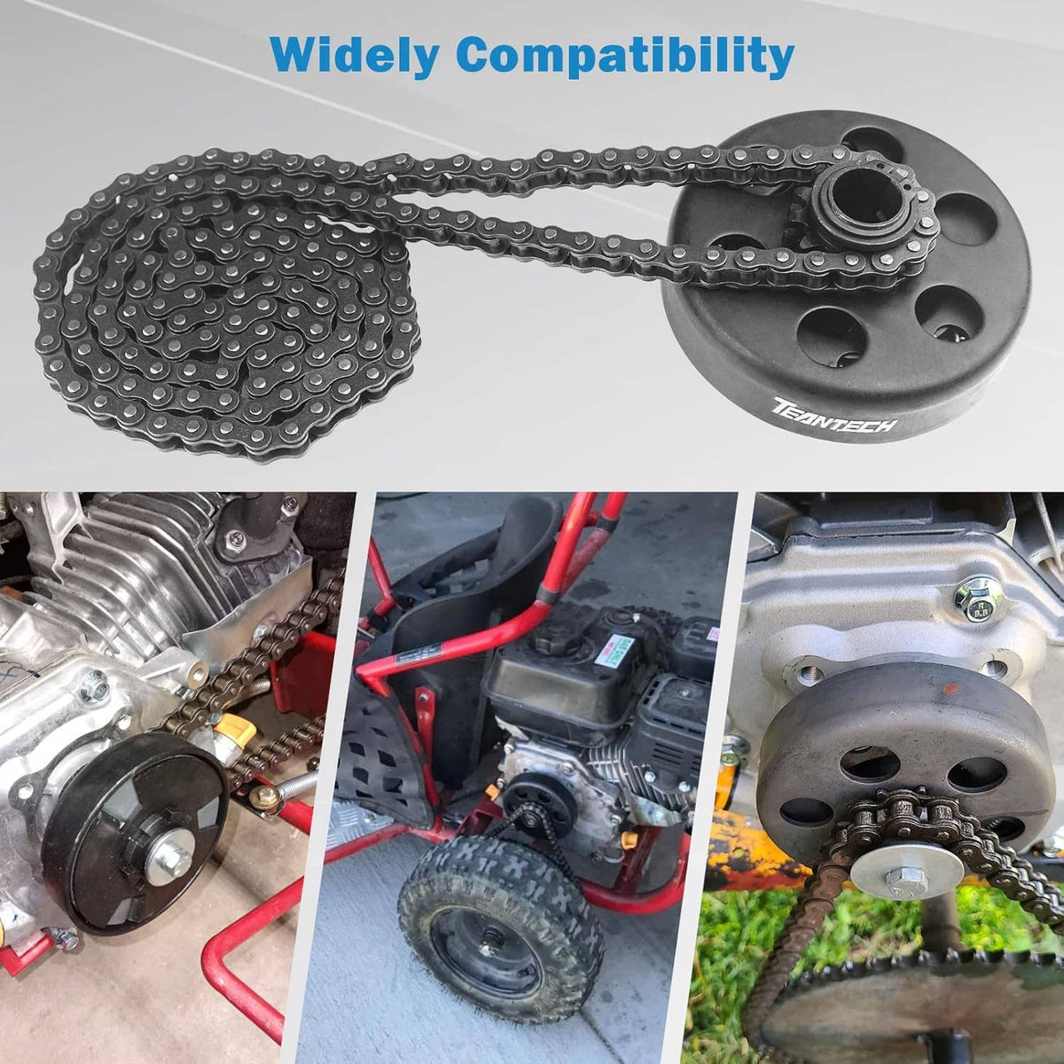 Go-kart clutch sprocket kit with black clutch plate and #40 chain for minibikes