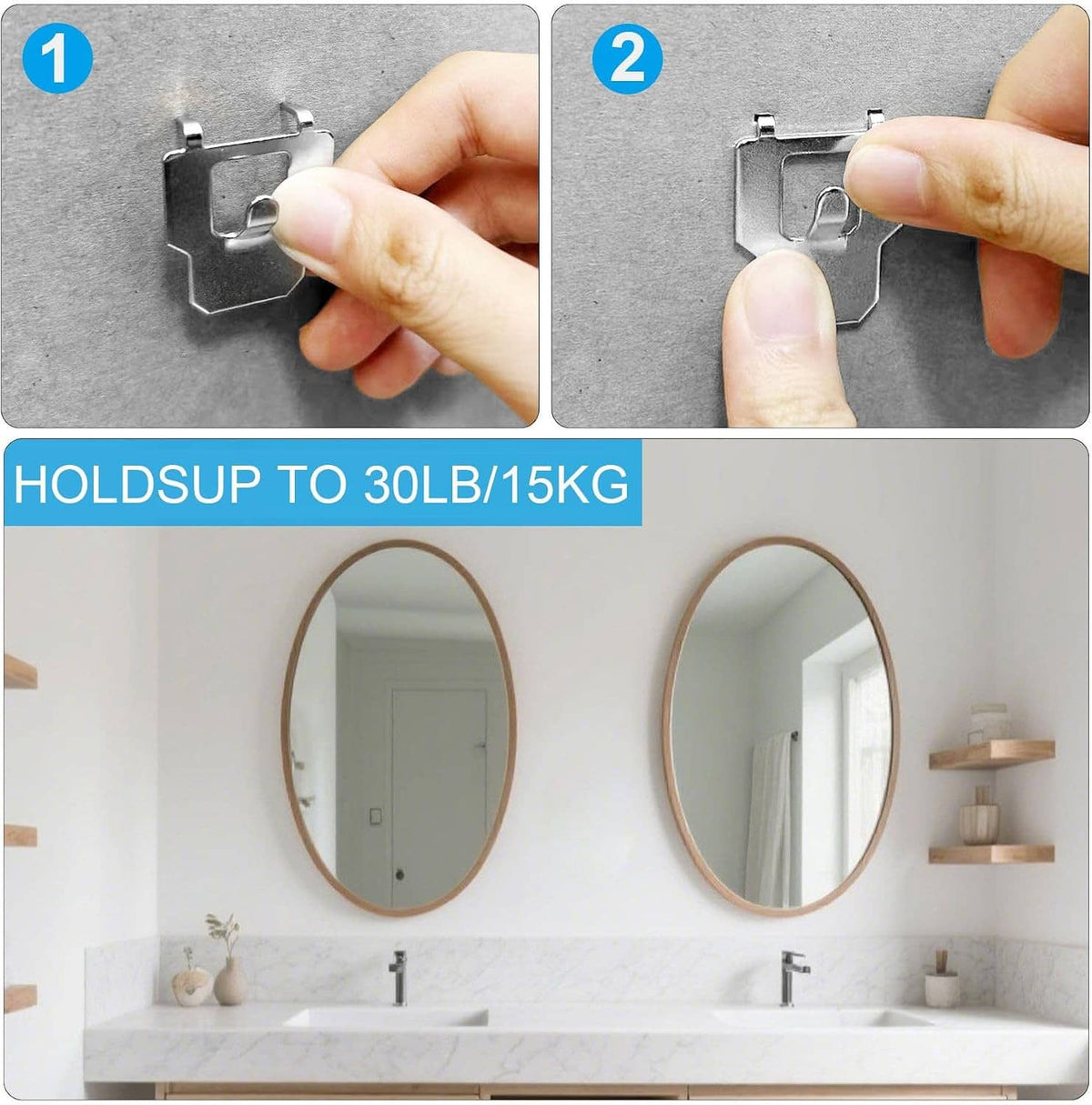 Silver claw drywall picture hanger being pressed into wall by hand