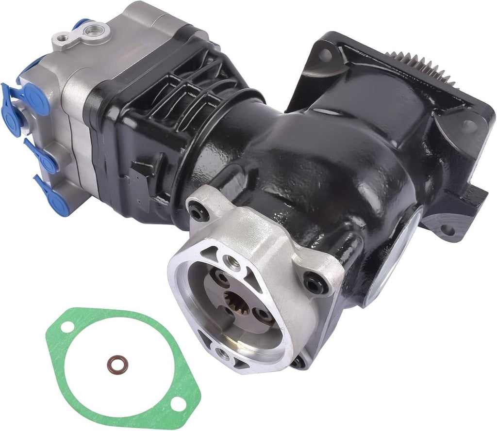 Truck air brake compressor with gear, black pump body and silver endplate, gasket included