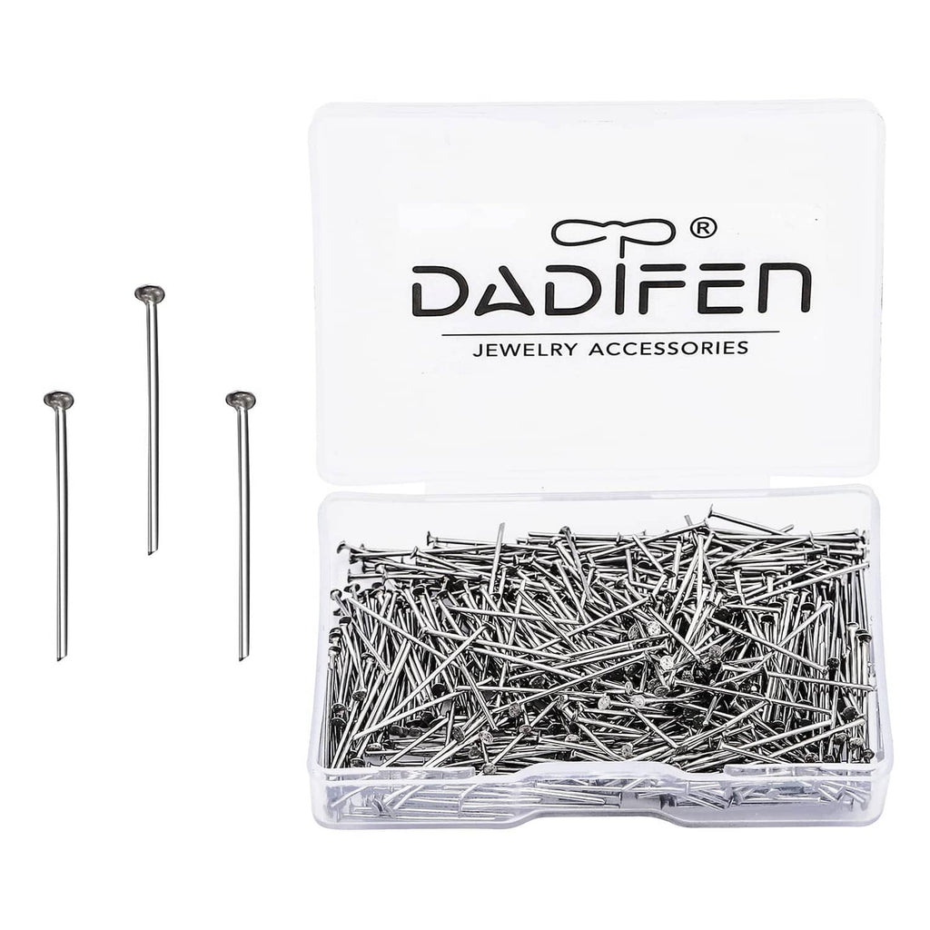 DADIFEN head pins box with 304 stainless-steel straight pins, silver